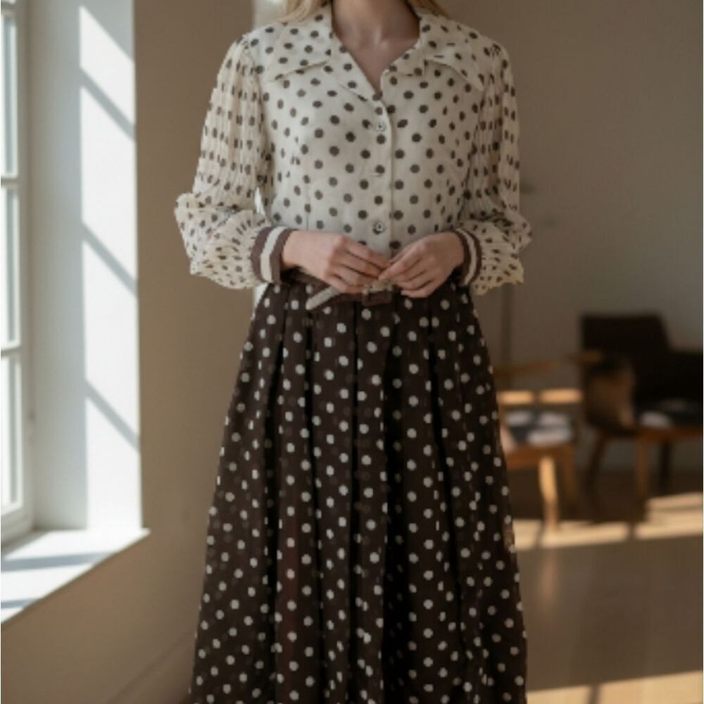 Cute Vintage Brown Polka Dotted Swing Dress - Picture 1 of 5